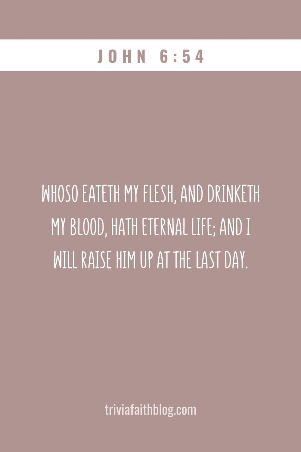 Whoso eateth my flesh, and drinketh my blood, hath eternal life; and I will raise him up at the last day