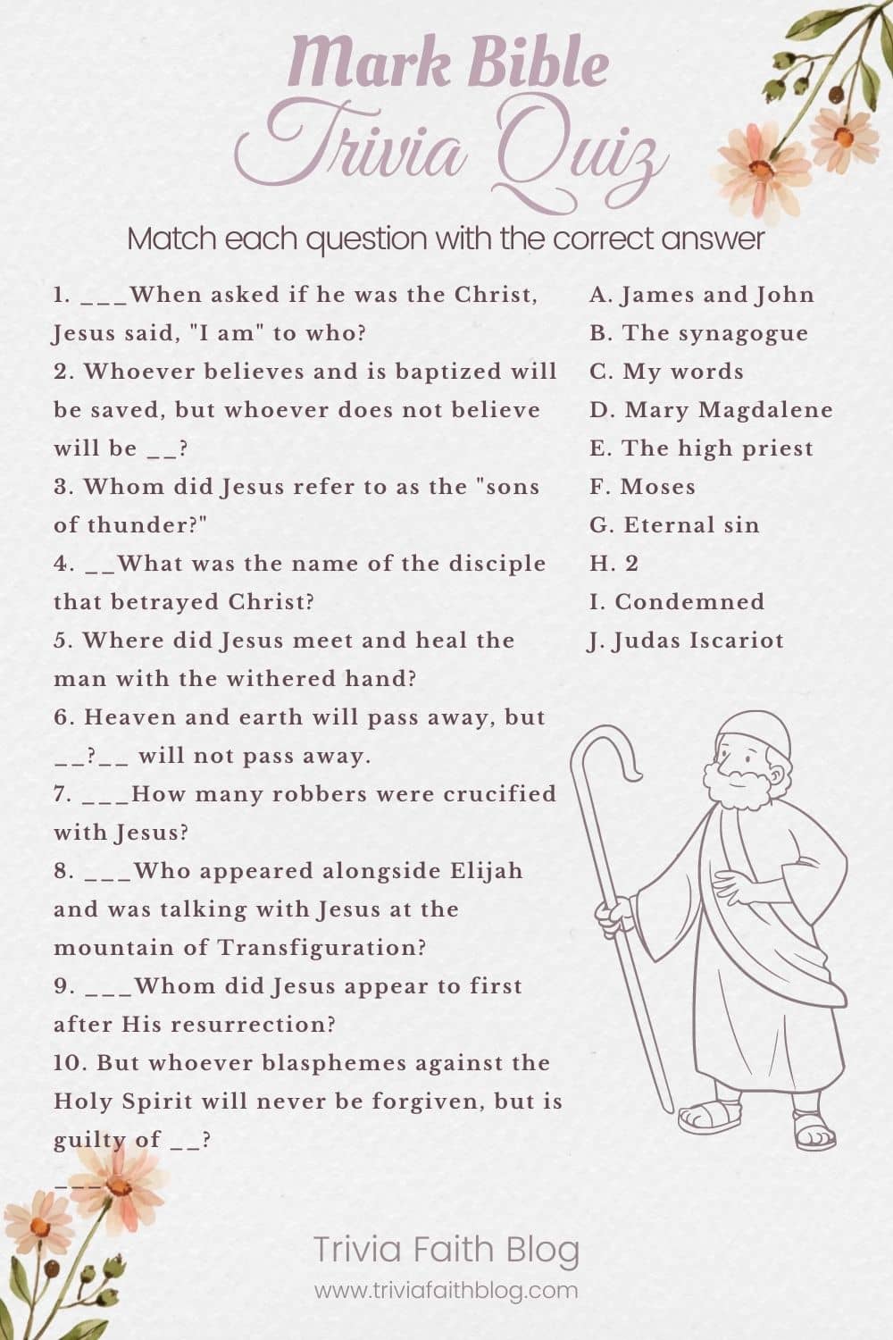 Mark Bible Trivia Questions and Answers (with Verses)