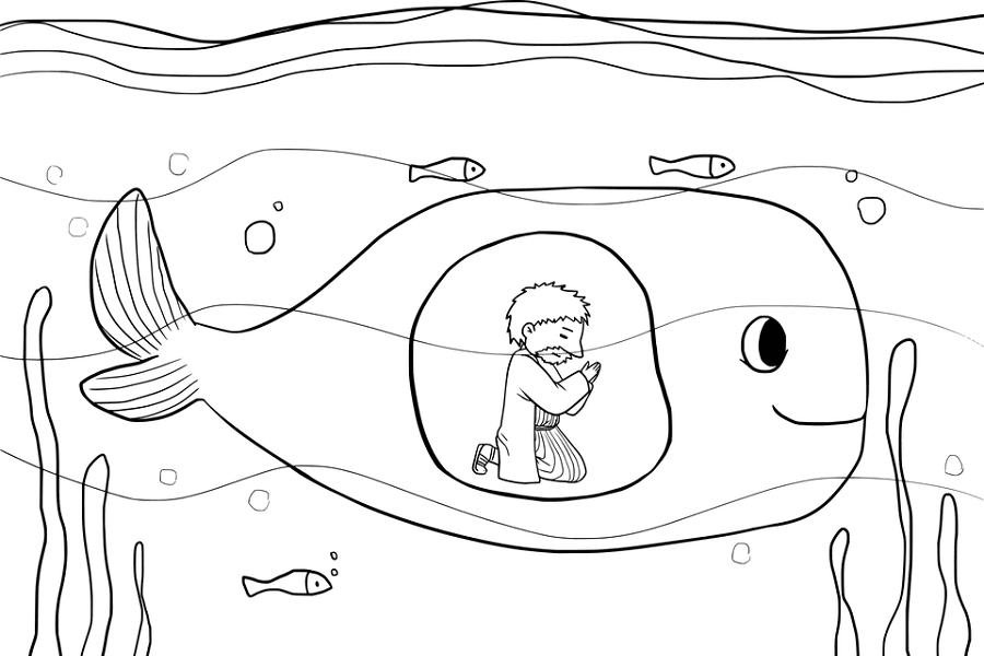 Jonah and the whale coloring page