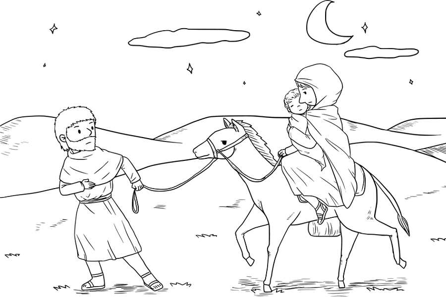 Mary and Joseph flee to Egypt coloring page