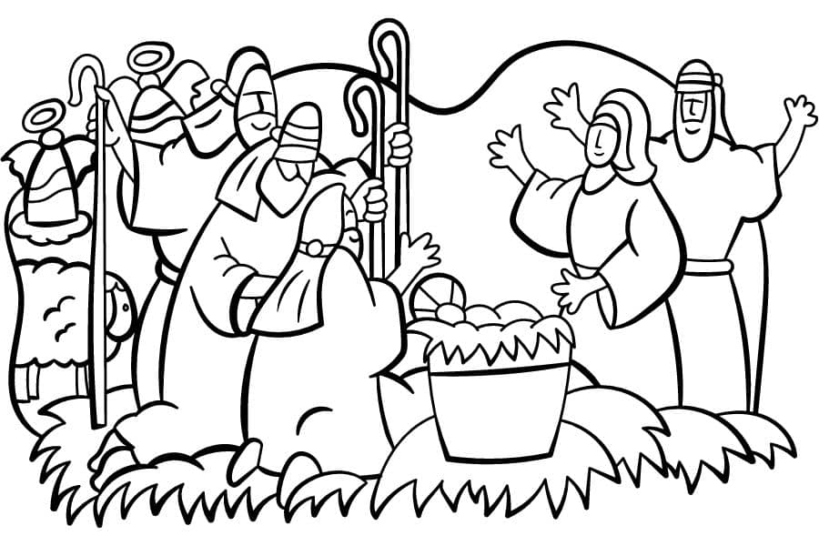 The Shepherds visit baby Jesus coloring page