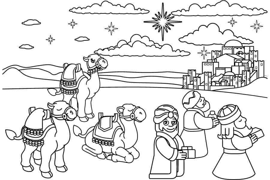 The wise men visit Jesus coloring page