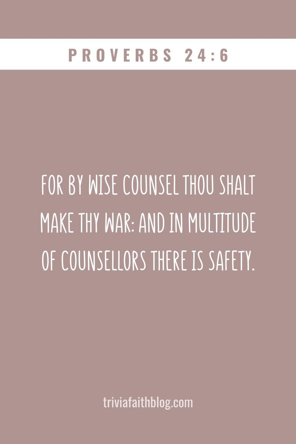 For by wise counsel thou shalt make thy war and in multitude of counsellors there is safety