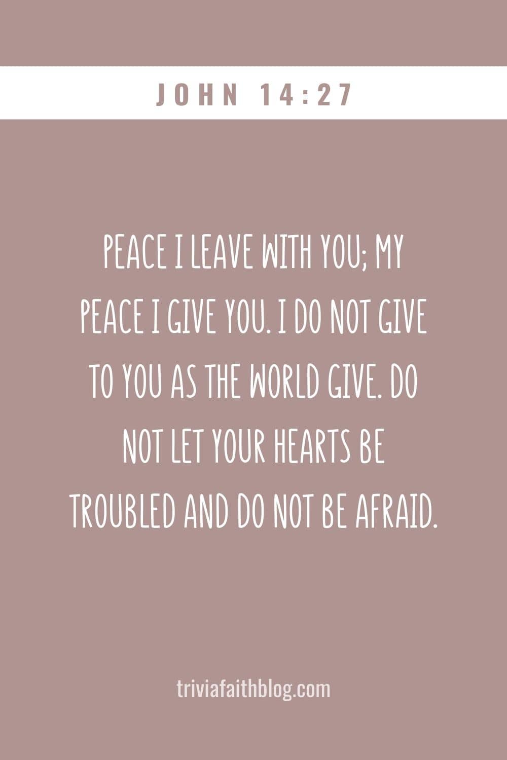 Peace I leave with you; my peace I give you. I do not give to you as the world give. Do not let your hearts be troubled and do not be afraid