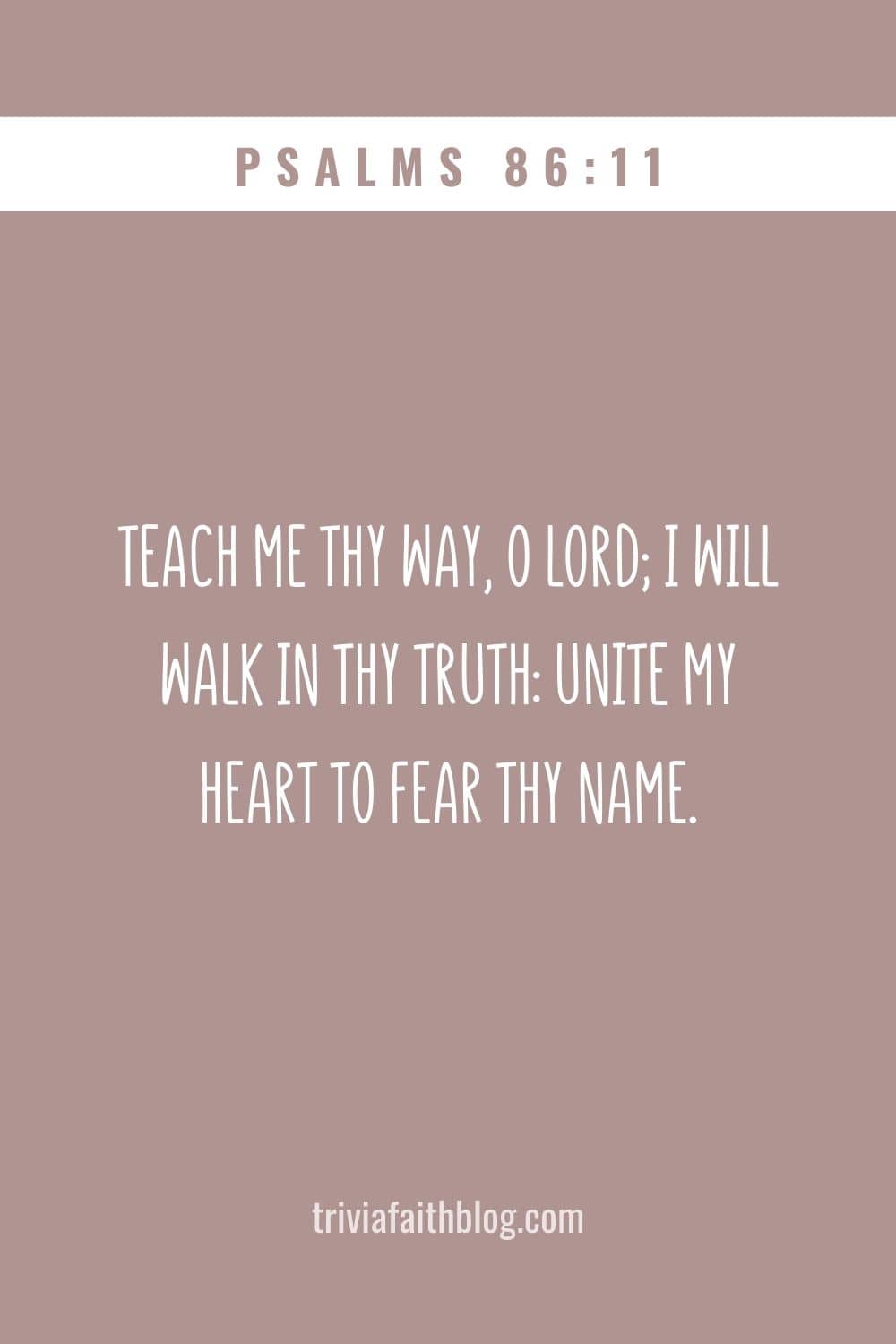 Teach me thy way, O LORD I will walk in thy truth unite my heart to fear thy name