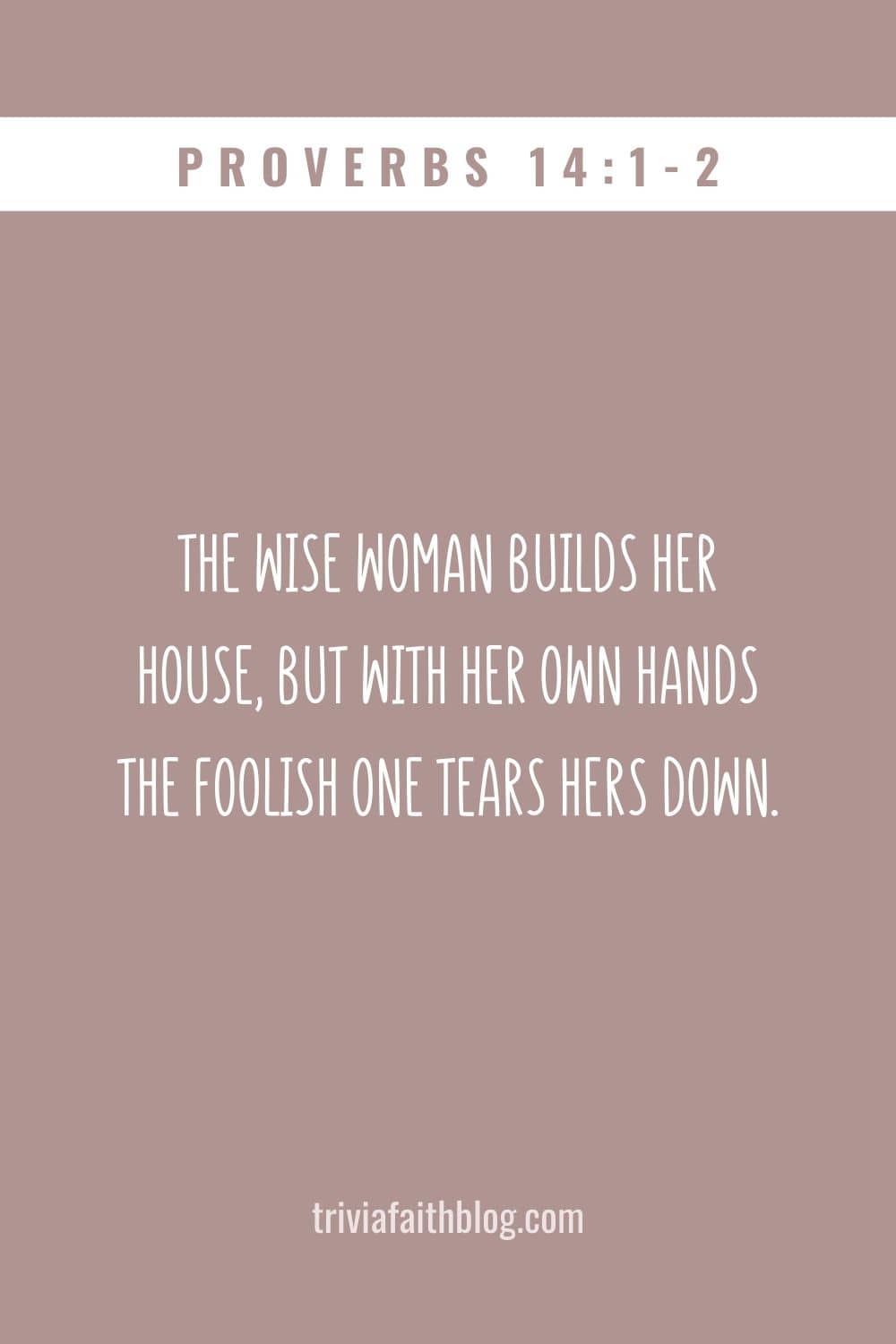The wise woman builds her house, but with her own hands the foolish one tears hers down
