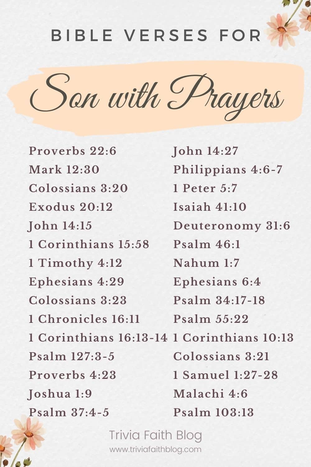 Bible Verses for Sons with Prayer Point KJV