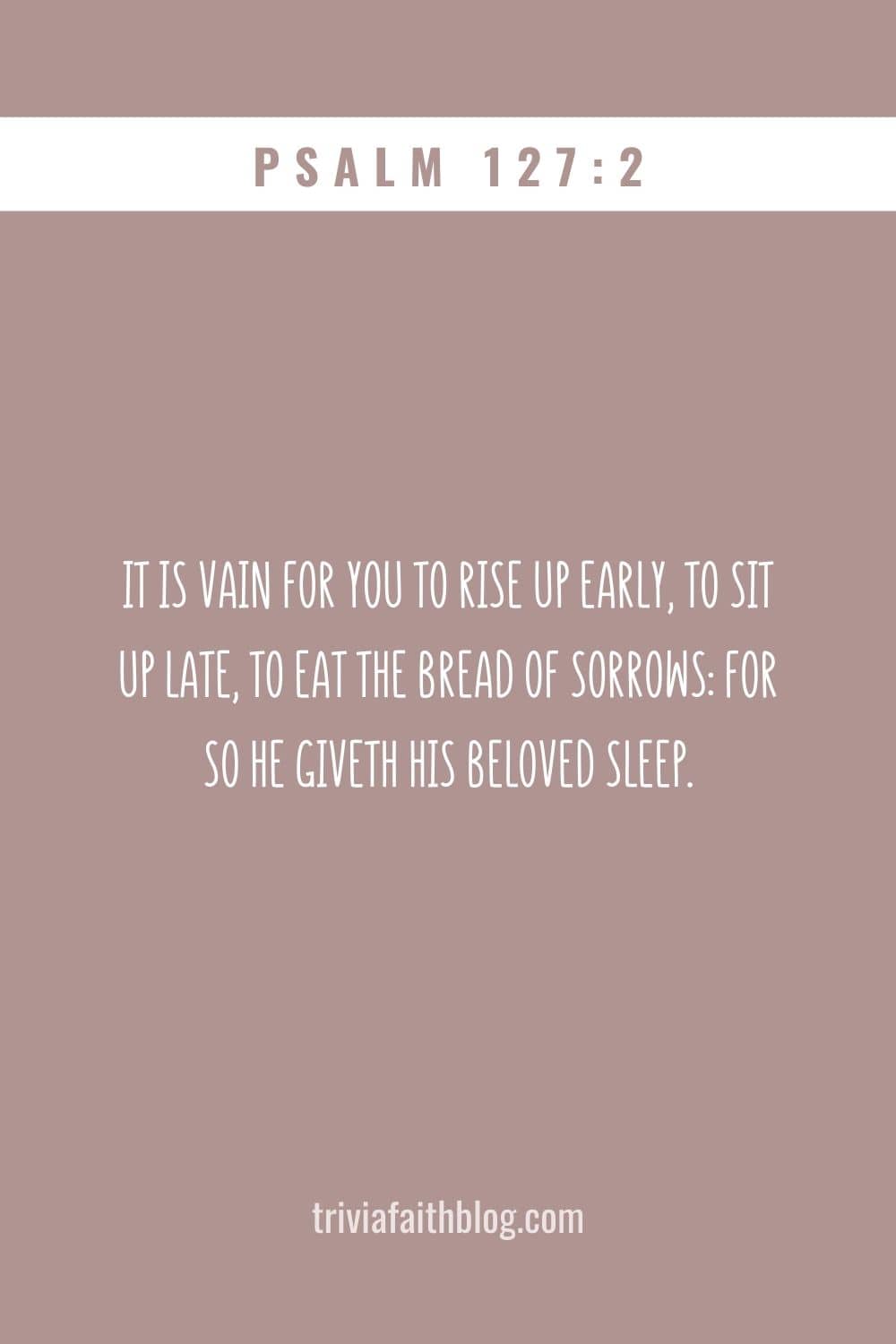 It is vain for you to rise up early, to sit up late, to eat the bread of sorrows for so he giveth his beloved sleep