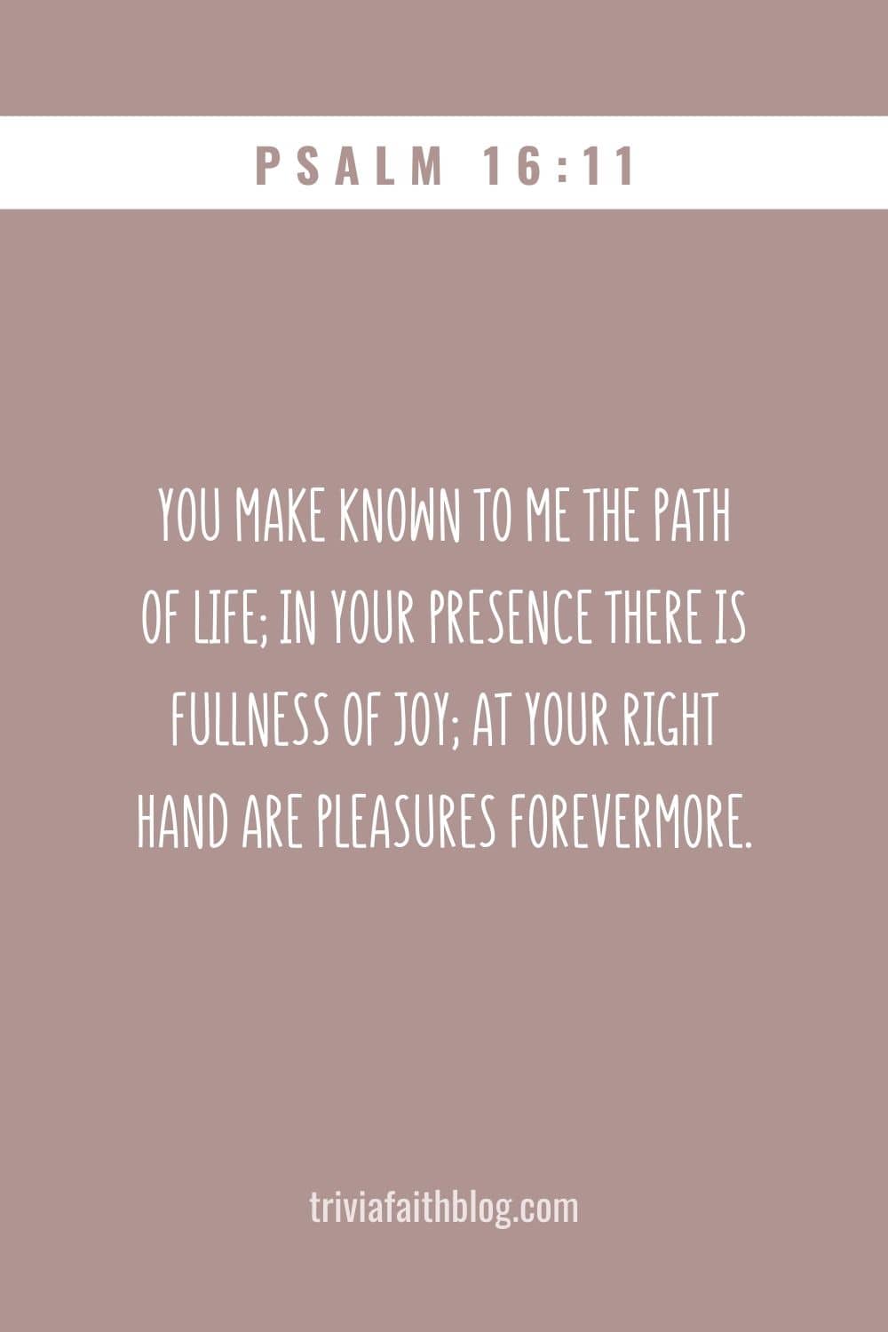 You make known to me the path of life; in your presence there is fullness of joy; at your right hand are pleasures forevermore